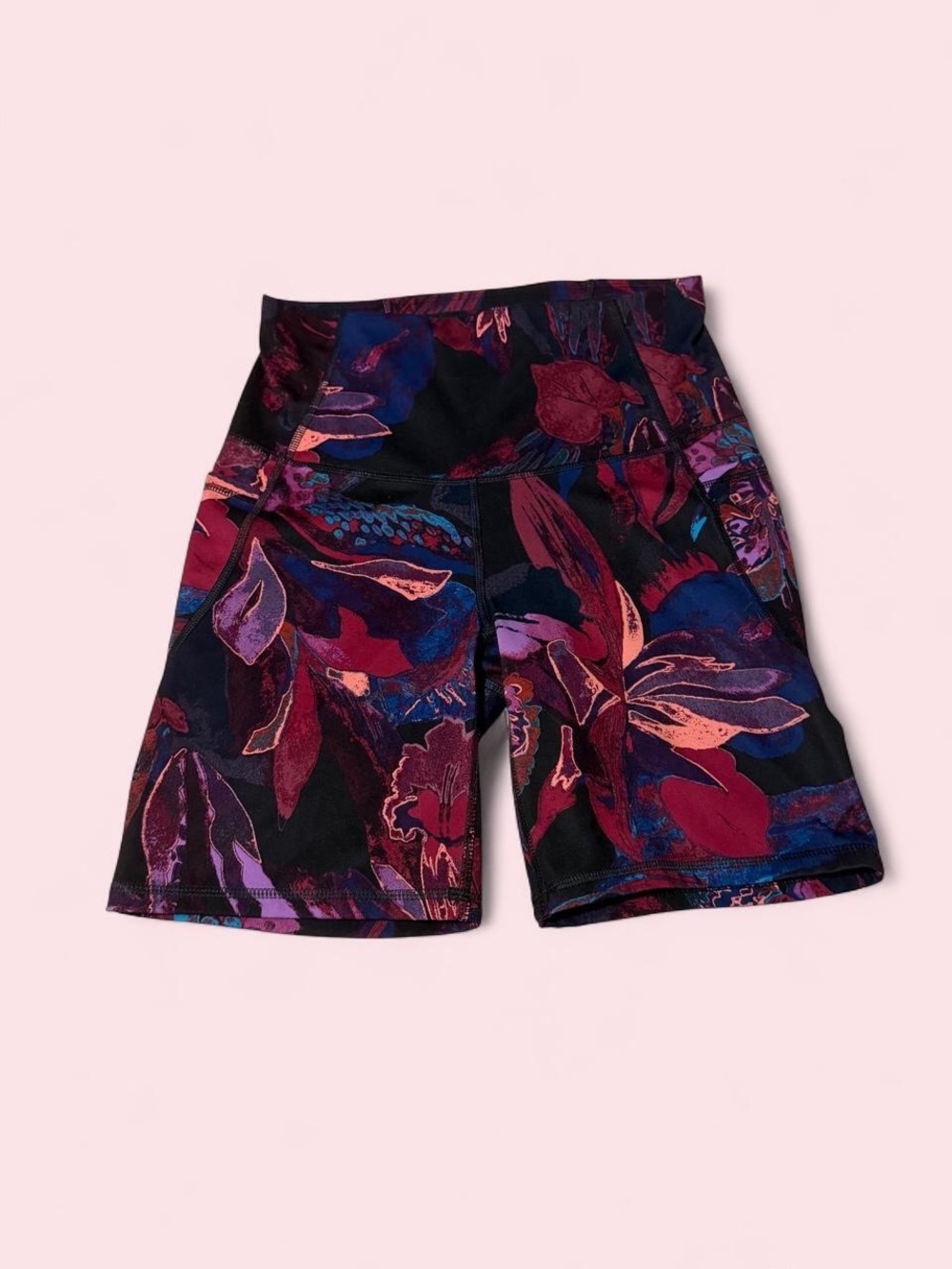 all in motion High-Rise Floral Bike Shorts in Black, Burgundy, Purple